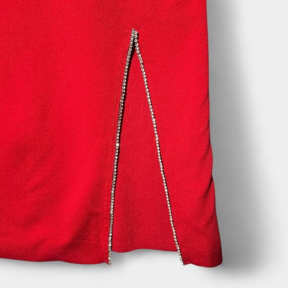 Michael Kors Rhinestone Trimmed Slit Bodycon Dress S Crimson Evening Holiday NWT - Picture 3 of 11